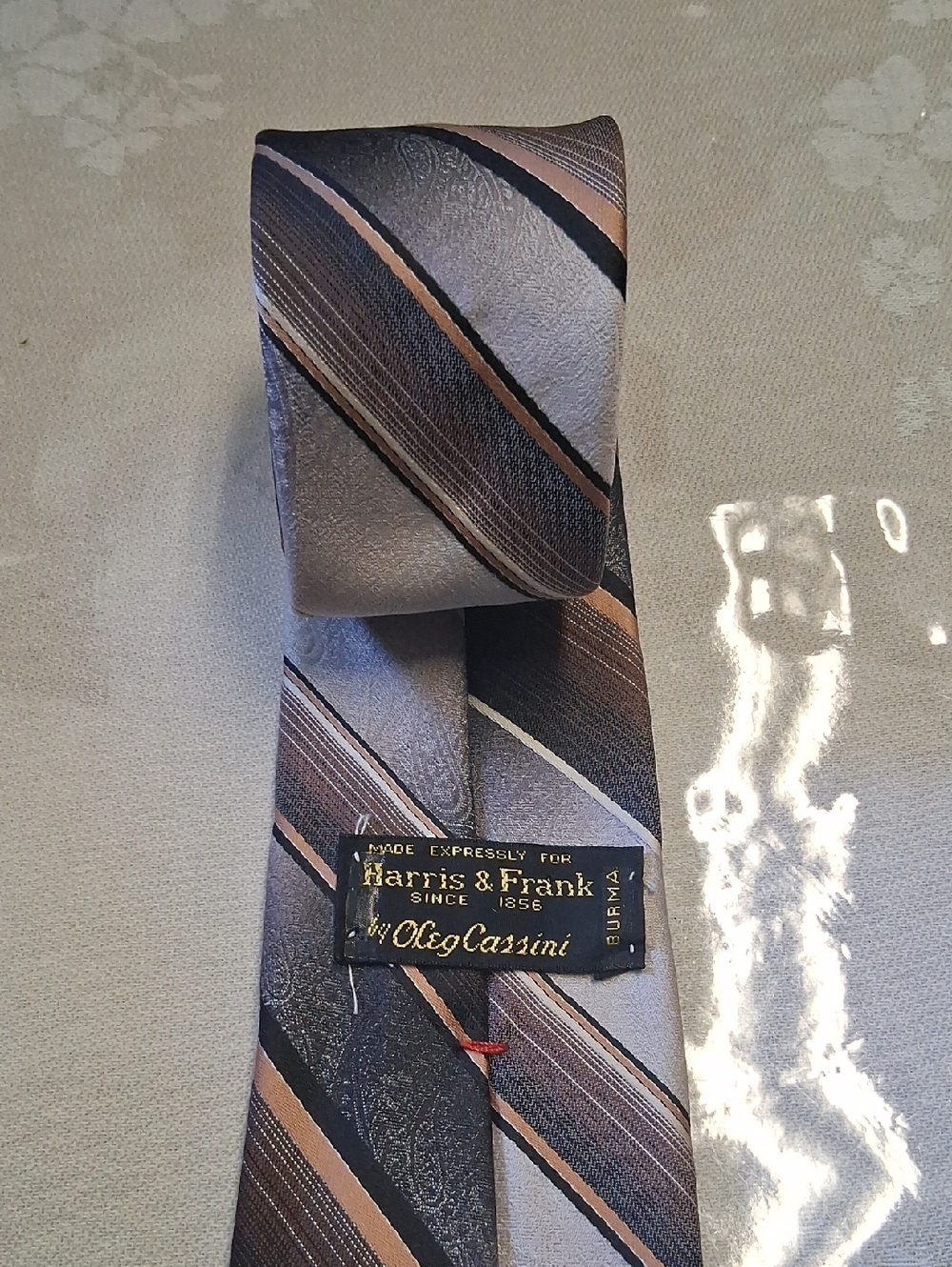 Harris & Frank by Oleg Cassini Men's Striped Tie in Silver and Brown